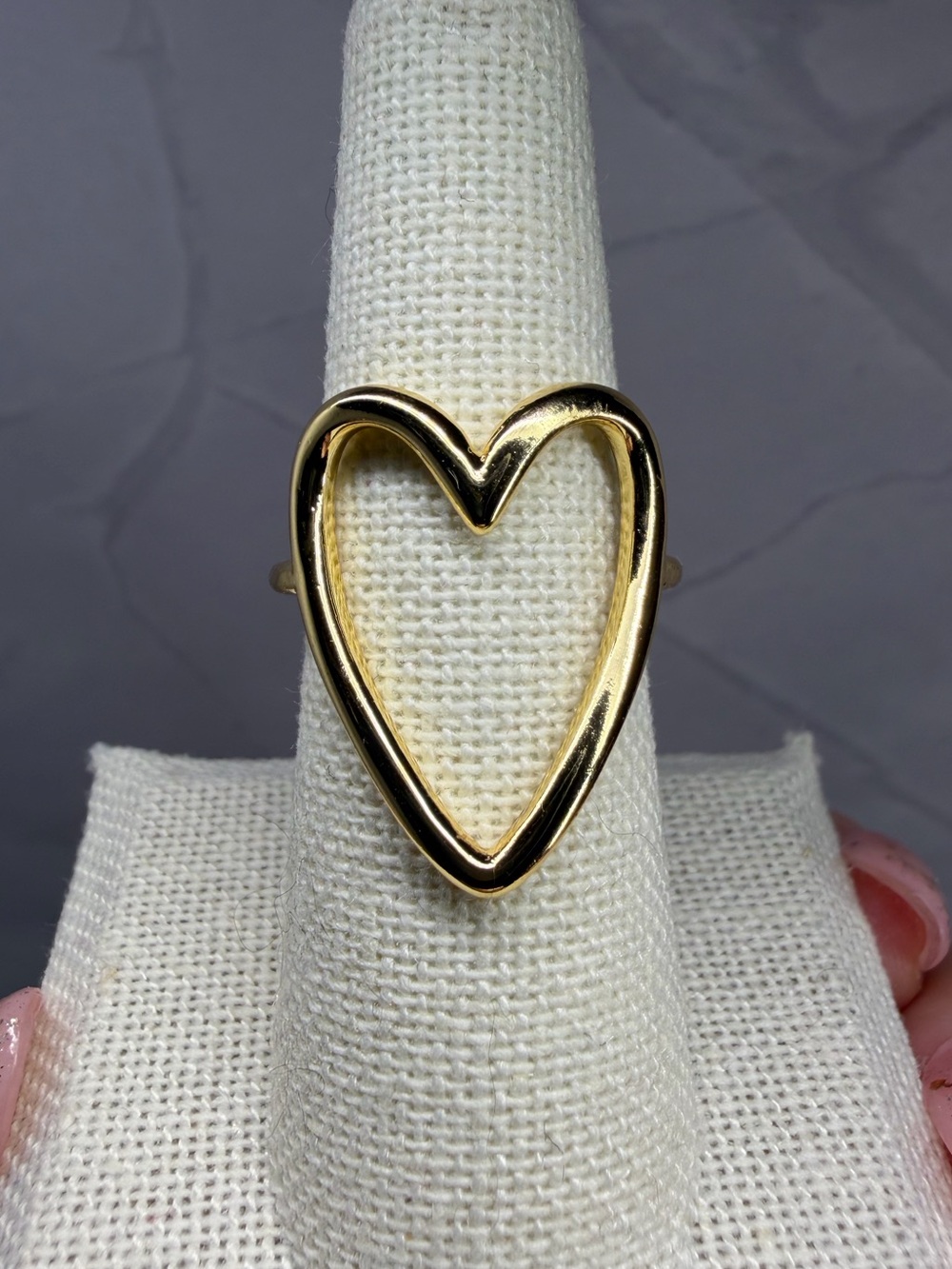 Adjustable 18K Gold-Plated Open Heart Ring Polished NEW